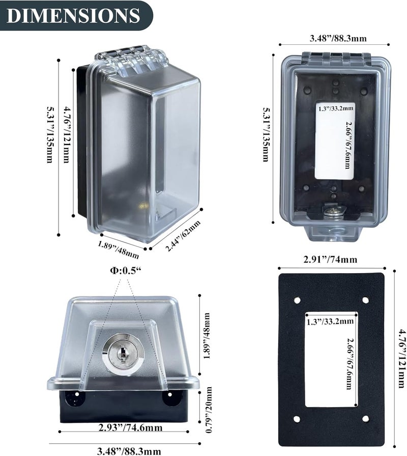 PILISPARK Universal Weatherproof Electrical Outlet Cover with Lock, Baby Proof Outlet Lock Box, Fits Most 2.6 "H x 2.5 "W or Smaller Plugs, Clear Outlet Waterproof Cover Box Fit for Outdoor in-Use - Image 4
